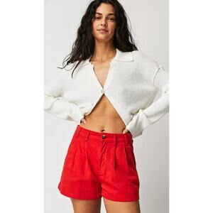 Free People Billie Chino Shorts Size 10 Red Relaxed Fit High Rise Pleated Preppy